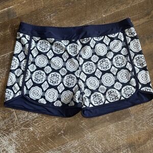 Talisea Womens Plus Size 24W Navy White‎ Geometric Tile Swim Shorts Board Shorts